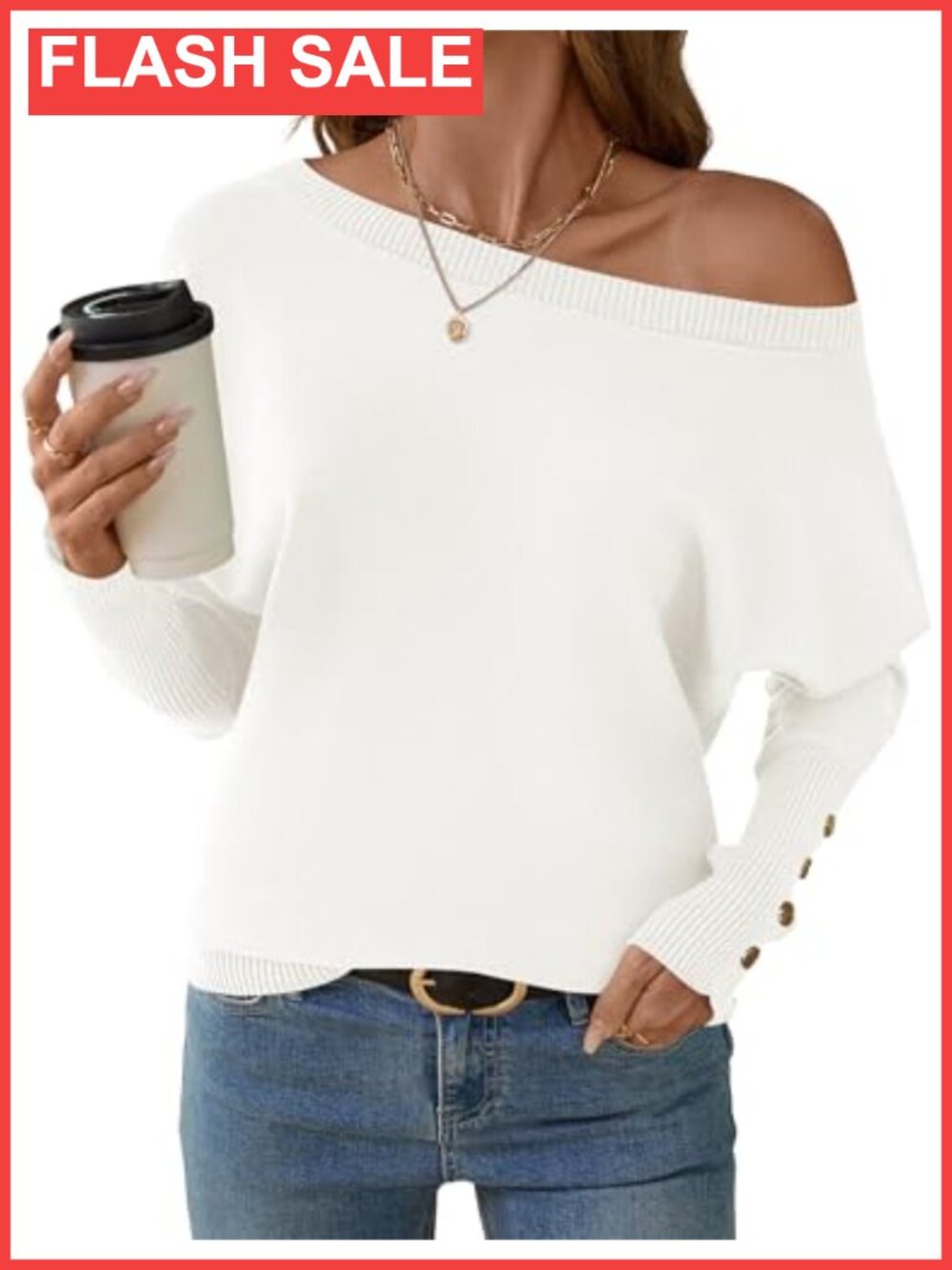 Womens Off Shoulder Oversized Knit Pullover Sweater Fall Long Sleeve